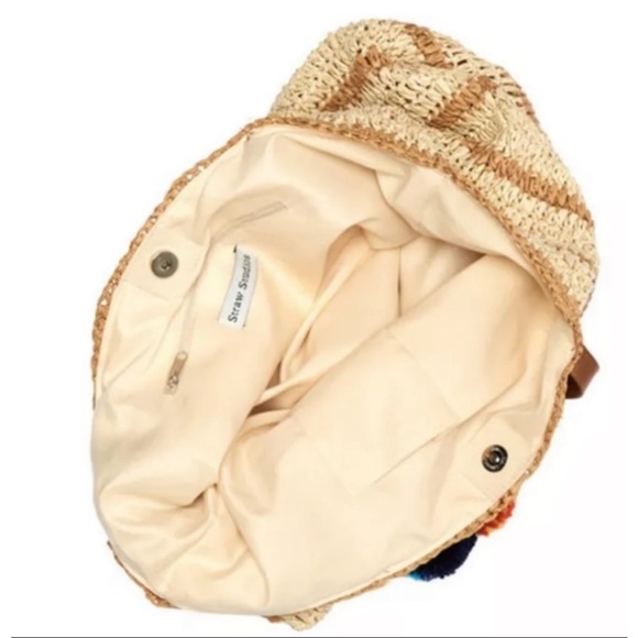 Straw Studios Stripe Pool Tote Beach Bag Colorful PomPoms Tassels Colorful NWT - Picture 4 of 7